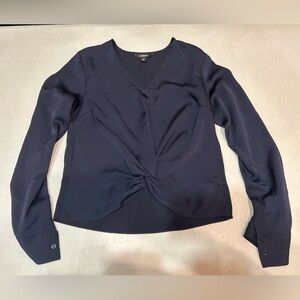 (XS) Express Navy Blue Long Sleeve Blouse with front Knot